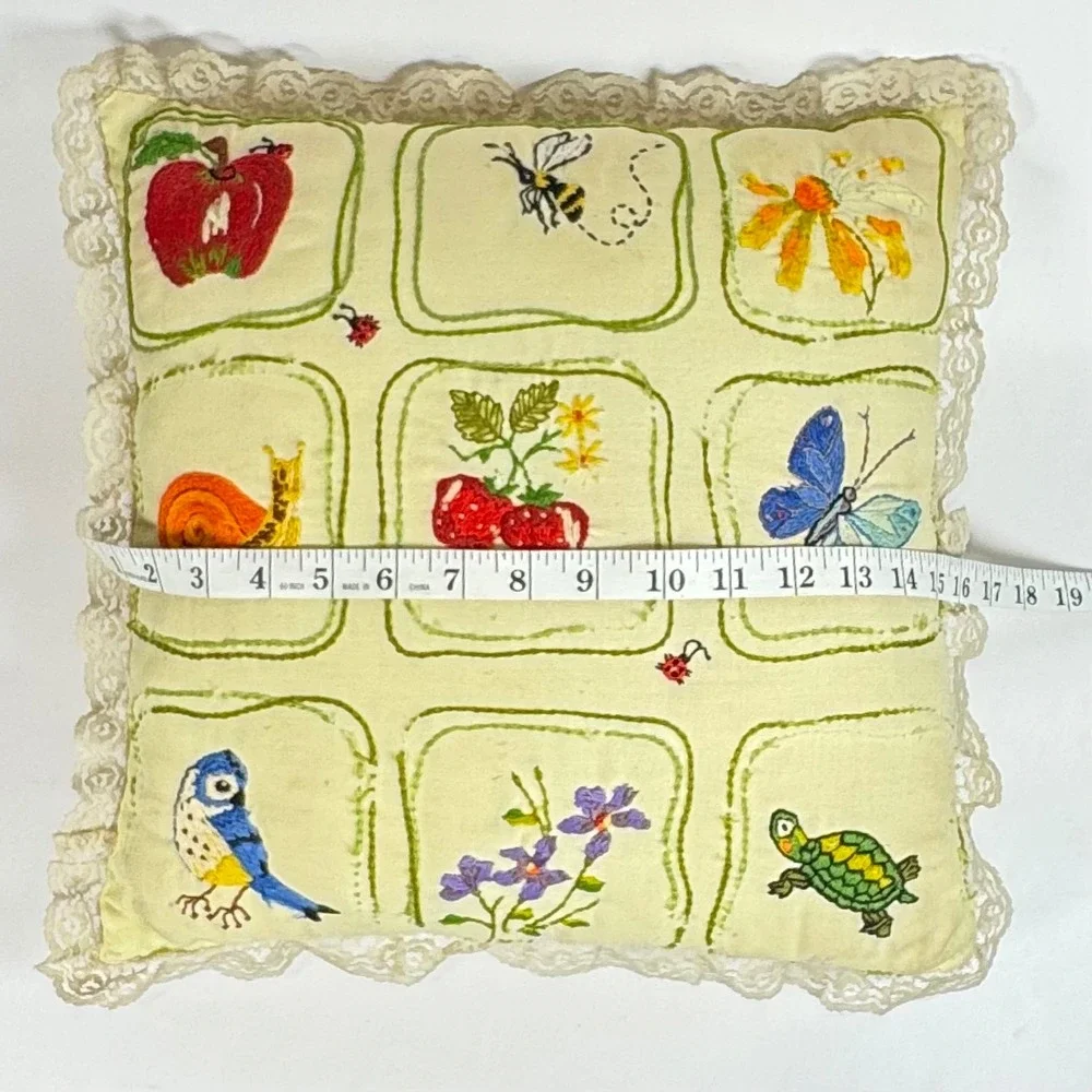 Vintage Granny-made Embroidered Throw Pillow 16
